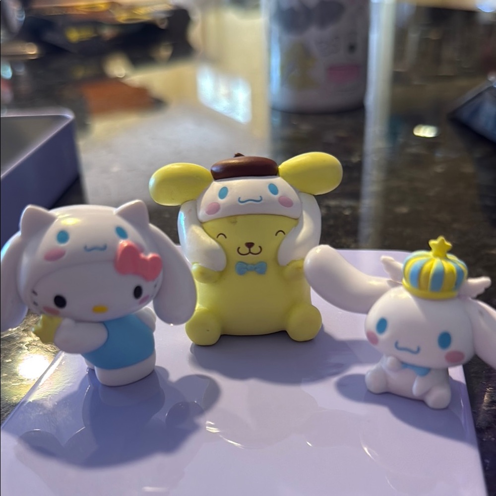 Cute Animal Figurine Set - Yellow, Blue, White